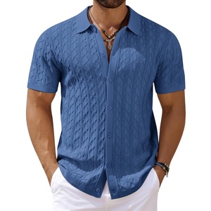 image:imageCOOFANDY Mens Knit Short Sleeve Shirts Button Down Summer Polo ShirtDenim Blue