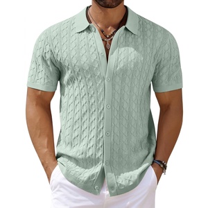 image:imageCOOFANDY Mens Knit Short Sleeve Shirts Button Down Summer Polo ShirtIce Green