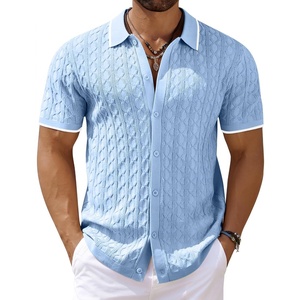 image:imageCOOFANDY Mens Knit Short Sleeve Shirts Button Down Summer Polo ShirtLight Bluewhite