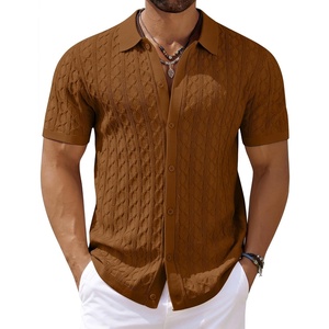 image:imageCOOFANDY Mens Knit Short Sleeve Shirts Button Down Summer Polo ShirtLight Brown