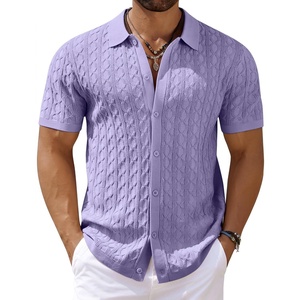 image:imageCOOFANDY Mens Knit Short Sleeve Shirts Button Down Summer Polo ShirtLilac Purple