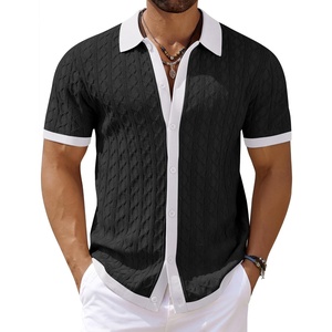 image:imageCOOFANDY Mens Knit Short Sleeve Shirts Button Down Summer Polo ShirtWhiteblack