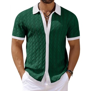 image:imageCOOFANDY Mens Knit Short Sleeve Shirts Button Down Summer Polo ShirtWhitegreen
