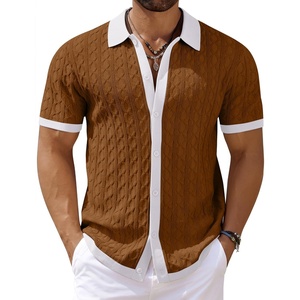 image:imageCOOFANDY Mens Knit Short Sleeve Shirts Button Down Summer Polo ShirtWhitelight Brown