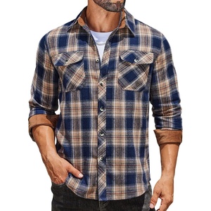 image:imageCOOFANDY Mens Lightweight Flannel Long Sleeve Casual Work Plaid ShirtsA Plaidnavy Khaki Plaid