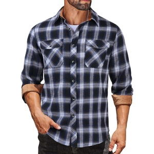 image:imageCOOFANDY Mens Lightweight Flannel Long Sleeve Casual Work Plaid ShirtsPlaidblack  Navy