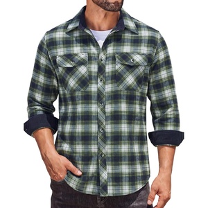 image:imageCOOFANDY Mens Lightweight Flannel Long Sleeve Casual Work Plaid ShirtsPlaidgreen  Navy  Beige