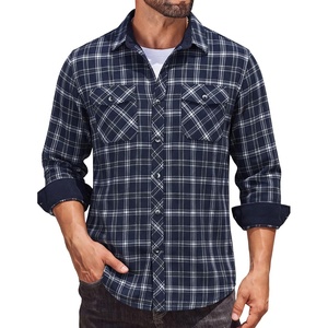 image:imageCOOFANDY Mens Lightweight Flannel Long Sleeve Casual Work Plaid ShirtsPlaidnavy Blue  White