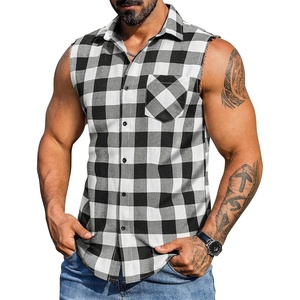 image:imageCOOFANDY Mens Lightweight Sleeveless Flannel Shirt Button Up Plaid ShirtsBlack