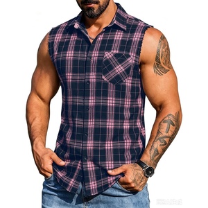 image:imageCOOFANDY Mens Lightweight Sleeveless Flannel Shirt Button Up Plaid ShirtsNavy Blush