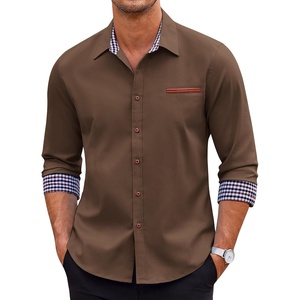 image:imageCOOFANDY Mens Long Sleeve Casual Button Down Shirts Untucked Shirts Plaid Collar Vintage Denim ShirtType 01  Brown