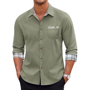 image:imageCOOFANDY Mens Long Sleeve Casual Button Down Shirts Untucked Shirts Plaid Collar Vintage Denim ShirtType 02  Ice Green