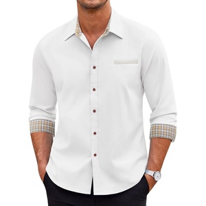 image:imageCOOFANDY Mens Long Sleeve Casual Button Down Shirts Untucked Shirts Plaid Collar Vintage Denim ShirtWhite