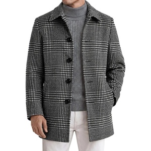 image:imageCOOFANDY Mens Pea Coat Slim Fit Winter Overcoat Mid Length Trench CoatBlackwhite Plaid