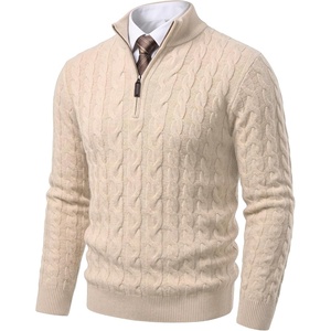 image:imageCOOFANDY Mens Quarter Zip Pullover Cable Knit Dress SweaterApricot