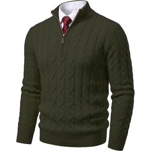 image:imageCOOFANDY Mens Quarter Zip Pullover Cable Knit Dress SweaterArmy Green
