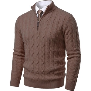 image:imageCOOFANDY Mens Quarter Zip Pullover Cable Knit Dress SweaterAsh Brown