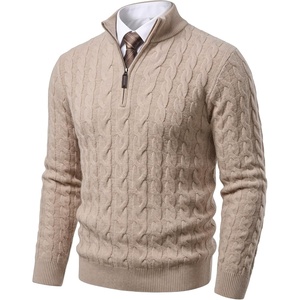 image:imageCOOFANDY Mens Quarter Zip Pullover Cable Knit Dress SweaterBeige