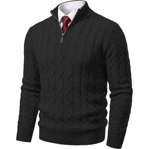 image:imageCOOFANDY Mens Quarter Zip Pullover Cable Knit Dress SweaterBlack