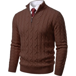image:imageCOOFANDY Mens Quarter Zip Pullover Cable Knit Dress SweaterBrown