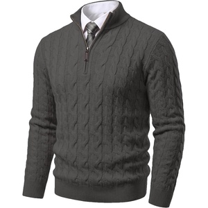 image:imageCOOFANDY Mens Quarter Zip Pullover Cable Knit Dress SweaterDark Grey