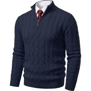image:imageCOOFANDY Mens Quarter Zip Pullover Cable Knit Dress SweaterDark Navy