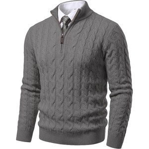 image:imageCOOFANDY Mens Quarter Zip Pullover Cable Knit Dress SweaterGrey