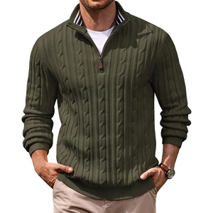 image:imageCOOFANDY Mens Quarter Zip Pullover Cable Knit Mock Neck Dress SweaterArmy Green