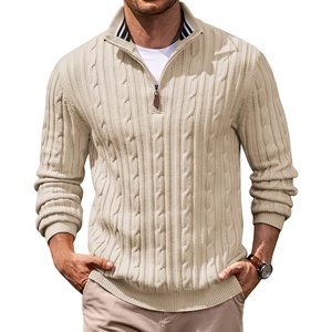image:imageCOOFANDY Mens Quarter Zip Pullover Cable Knit Mock Neck Dress SweaterBeige