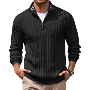 image:imageCOOFANDY Mens Quarter Zip Pullover Cable Knit Mock Neck Dress SweaterBlack