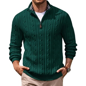 image:imageCOOFANDY Mens Quarter Zip Pullover Cable Knit Mock Neck Dress SweaterDark Green