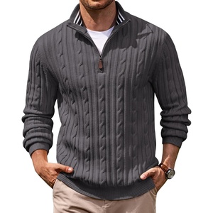 image:imageCOOFANDY Mens Quarter Zip Pullover Cable Knit Mock Neck Dress SweaterDark Grey
