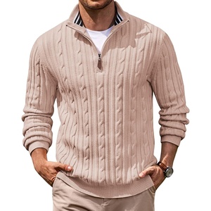 image:imageCOOFANDY Mens Quarter Zip Pullover Cable Knit Mock Neck Dress SweaterKhaki