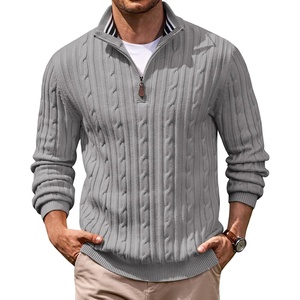 image:imageCOOFANDY Mens Quarter Zip Pullover Cable Knit Mock Neck Dress SweaterLight Grey