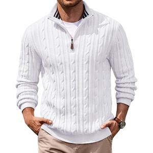 image:imageCOOFANDY Mens Quarter Zip Pullover Cable Knit Mock Neck Dress SweaterWhite