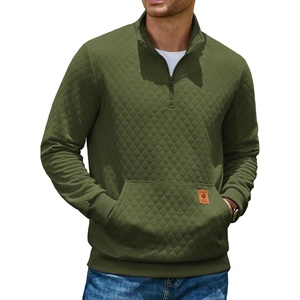 image:imageCOOFANDY Mens Quarter Zip Pullover Long Sleeve Sweatshirt Kangaroo PocketArmy Green