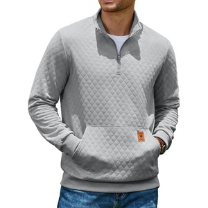 image:imageCOOFANDY Mens Quarter Zip Pullover Long Sleeve Sweatshirt Kangaroo PocketLight Grey