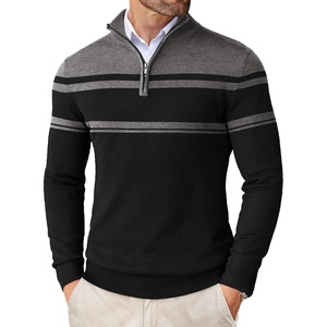 image:imageCOOFANDY Mens Quarter Zip Up Sweaters Slim Fit Lightweight Mock PulloverBlack  Dark Heather Grey