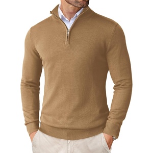 image:imageCOOFANDY Mens Quarter Zip Up Sweaters Slim Fit Lightweight Mock PulloverCamel