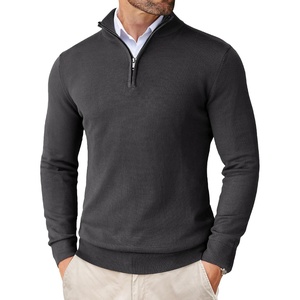 image:imageCOOFANDY Mens Quarter Zip Up Sweaters Slim Fit Lightweight Mock PulloverDark Grey