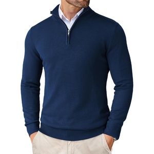 image:imageCOOFANDY Mens Quarter Zip Up Sweaters Slim Fit Lightweight Mock PulloverDeep Blue