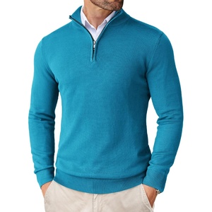 image:imageCOOFANDY Mens Quarter Zip Up Sweaters Slim Fit Lightweight Mock PulloverPeacock Blue