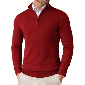 image:imageCOOFANDY Mens Quarter Zip Up Sweaters Slim Fit Lightweight Mock PulloverRed