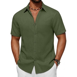 image:imageCOOFANDY Mens Short Sleeve Button Down Shirt Casual Cotton Beach ShirtsArmy Green