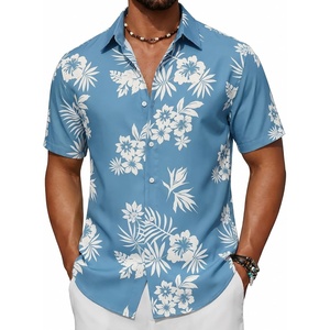 image:imageCOOFANDY Mens Short Sleeve Button Down Shirt Casual Cotton Beach ShirtsBluewhite Flower