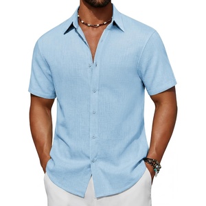 image:imageCOOFANDY Mens Short Sleeve Button Down Shirt Casual Cotton Beach ShirtsLight Blue