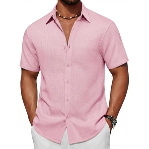 image:imageCOOFANDY Mens Short Sleeve Button Down Shirt Casual Cotton Beach ShirtsPink