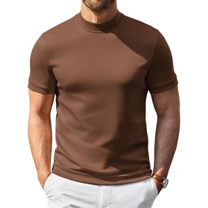 image:imageCOOFANDY Mens Short Sleeve Mock Neck Sweater Casual Slim Fit Basic TopsBrown