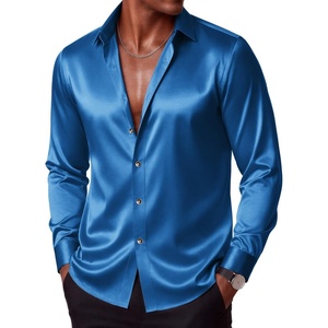 image:imageCOOFANDY Mens Silk Satin Dress Shirts Long Sleeve Shiny Button Down ShirtDark Blue