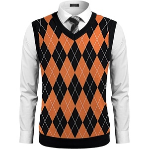 image:imageCOOFANDY Mens Sleeveless V Neck Pullover Sweater Argyle Knit Vest SweatersBlackorange